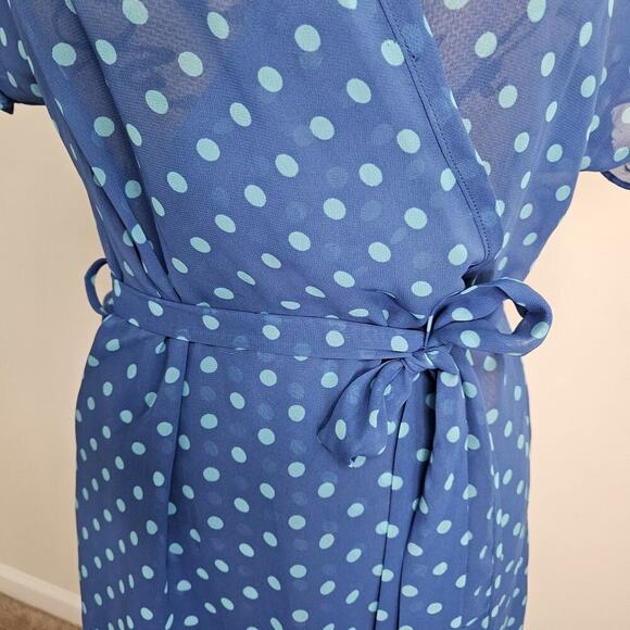 GILLIGAN & O’MALLEY Sheer Blue Polka-dot Short Sleeve Wrap Style Robe Sz S/M - Picture 5 of 9